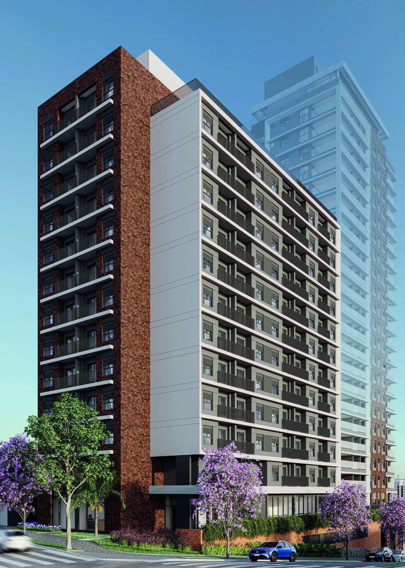 Fachada Sync Campo Belo — brick naturalle, Rua Pascal 1.819