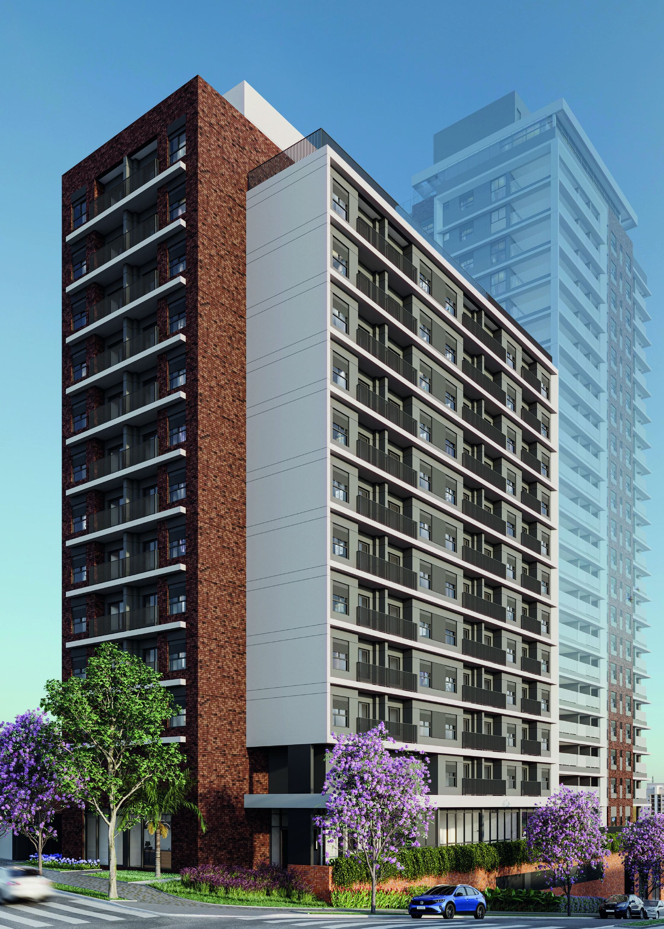 Fachada Sync Campo Belo — brick naturalle, Rua Pascal 1.819